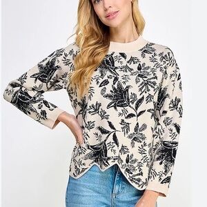 Elegant Floral Sweater - Black and Cream